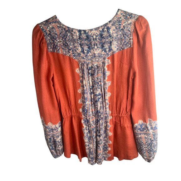 Free People Womens Wildest Moment Lace Up Tunic Persimmon Long Sleeve Boho Small - Picture 3 of 12